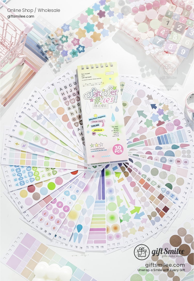 Pastel Gradient 30-Sheet Spiral Assorted Patterns Sticker Book | KS-SA-4439