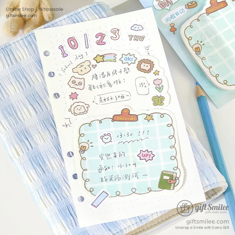 30-Sheet Pastel Die-Cut With Cute Doodle Borders Sticky Notes | KS-SN-038