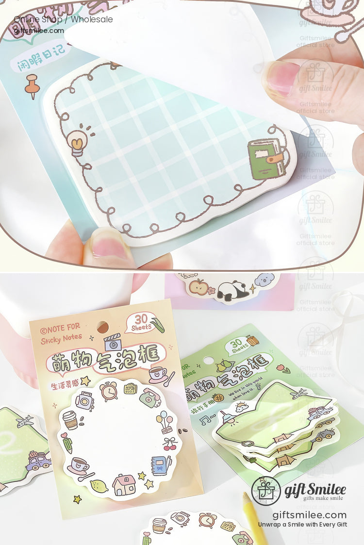 Pastel sticky notes with cute animalthemed designs grid patterns and scalloped edges ideal for journaling