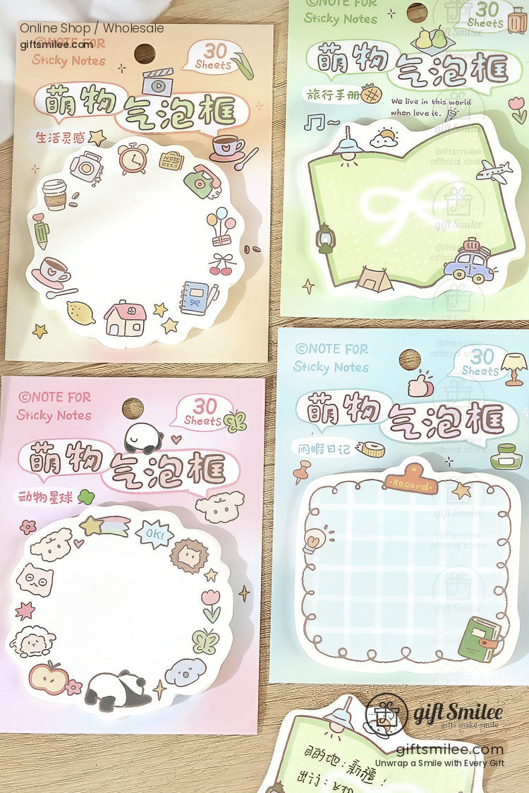 30-Sheet Pastel Die-Cut With Cute Doodle Borders Sticky Notes | KS-SN-038