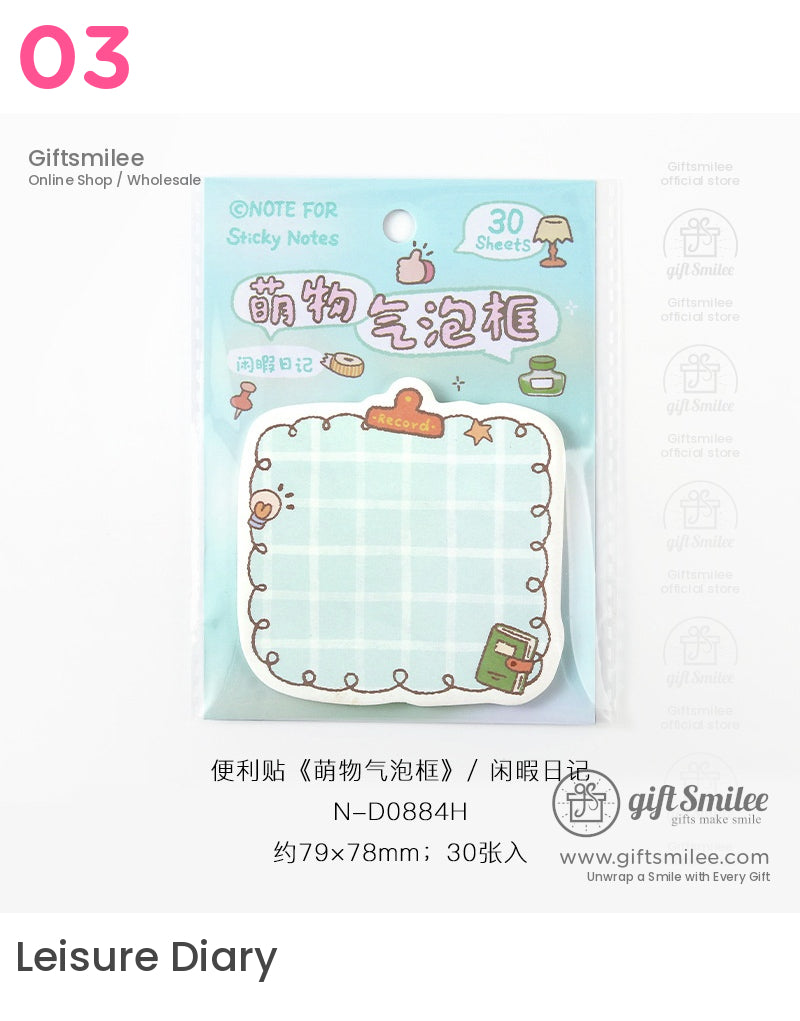 Light blue grid sticky notes with cartoonstyle border whimsical icons and Record header 30 sheets 79x78mm