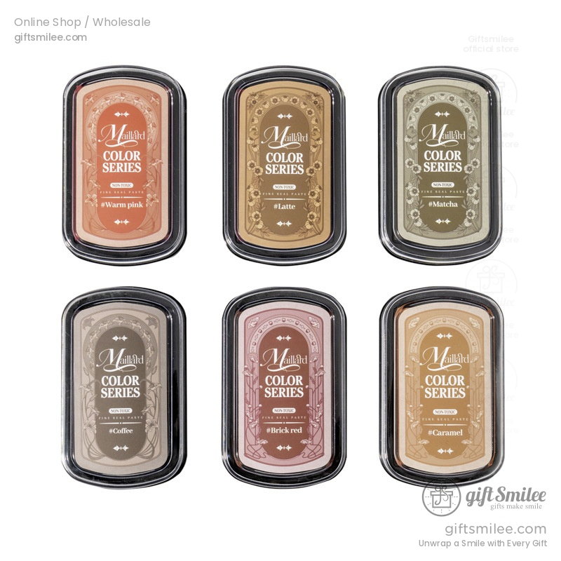 Set of six pasteltoned nail gel containers in warm pink latte matcha coffee brick red and caramel shades