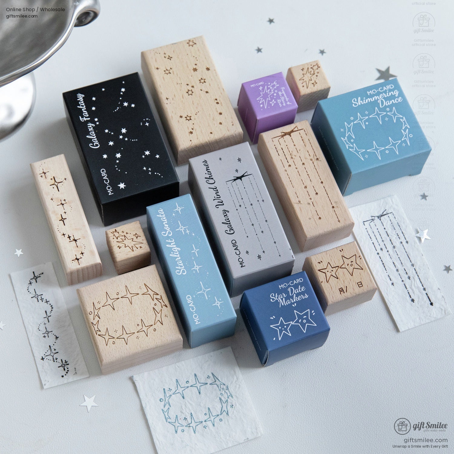 Beechwood Laser-Engraved Starry Motifs Wood Rubber Stamps | KS-WS-342