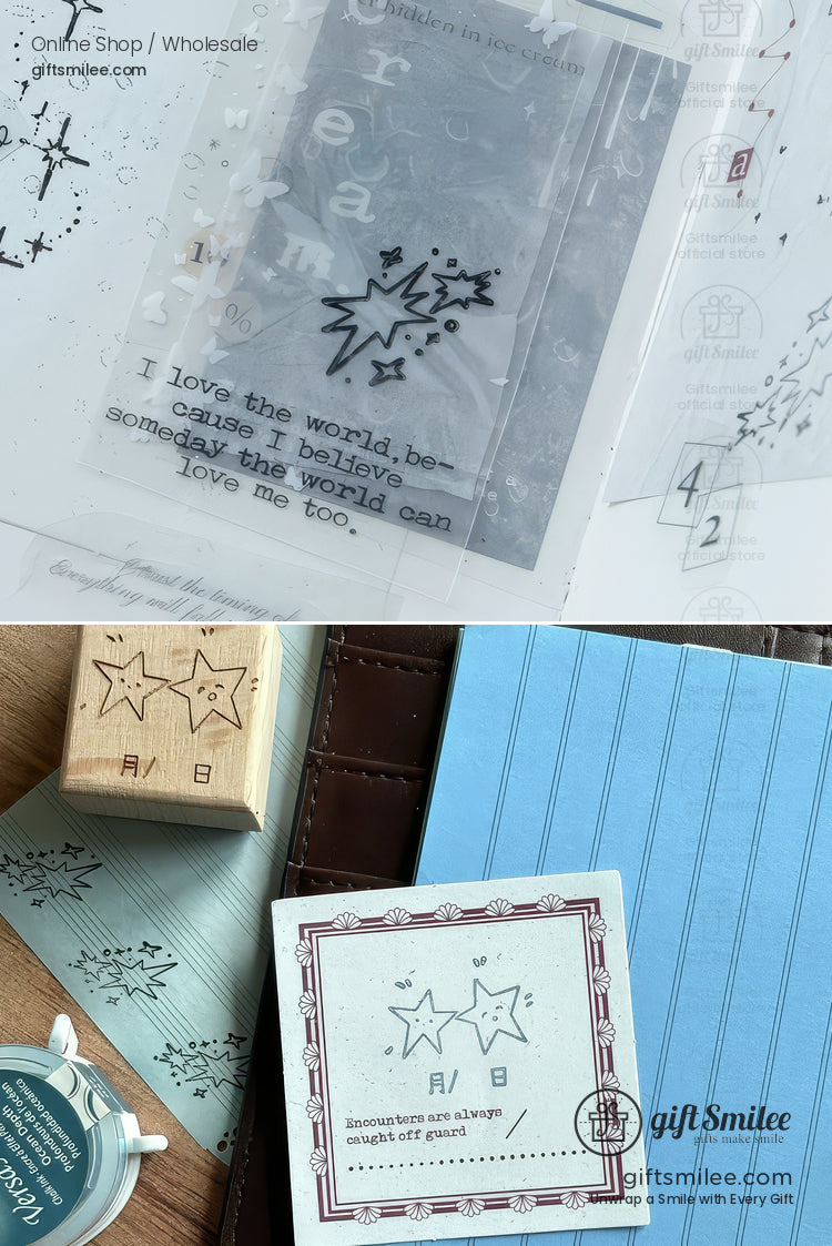 Beechwood Laser-Engraved Starry Motifs Wood Rubber Stamps | KS-WS-342