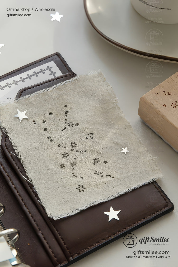Beechwood Laser-Engraved Starry Motifs Wood Rubber Stamps | KS-WS-342