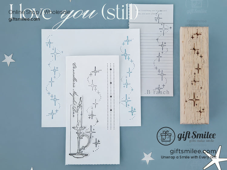 Beechwood Laser-Engraved Starry Motifs Wood Rubber Stamps | KS-WS-342