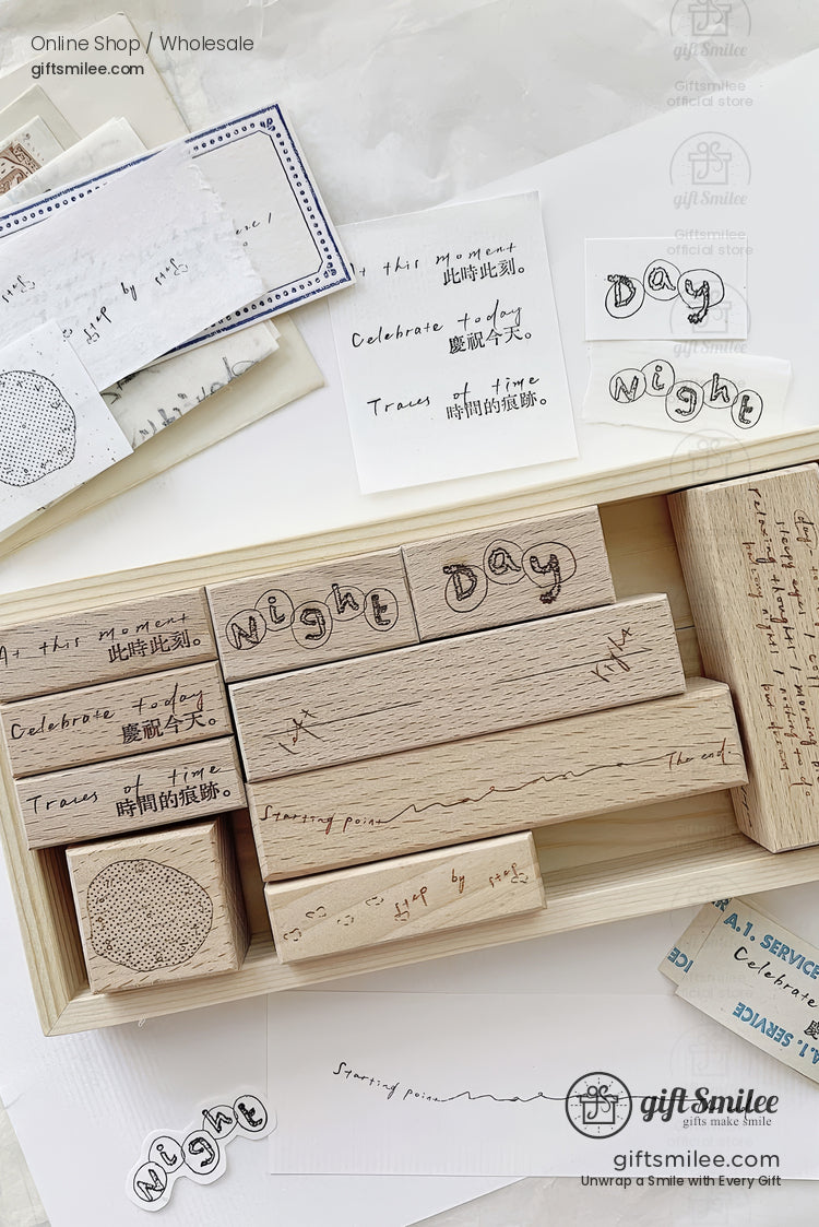 Clock Daily Life Wood Rubber Stamps Set | KS-WS-347
