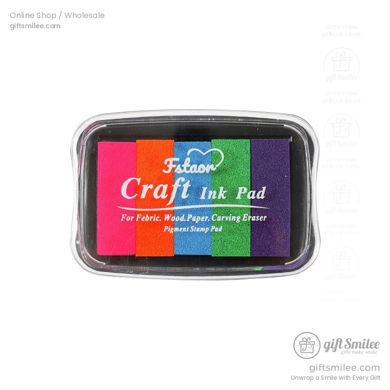 Multicolor craft ink pad with vibrant pink orange blue green and purple pigments in a clear plastic case