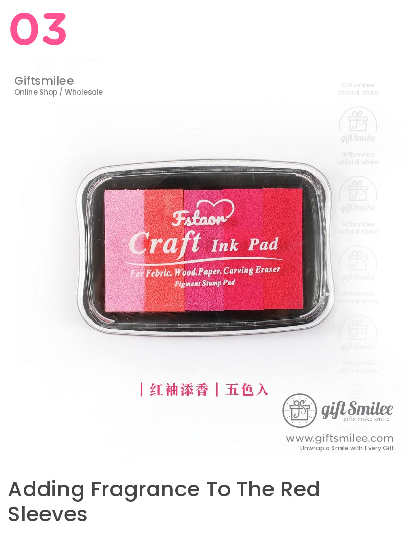 Rectangular craft ink pad with gradient pink and red tones durable plastic casing suitable for fabric and paper stamping