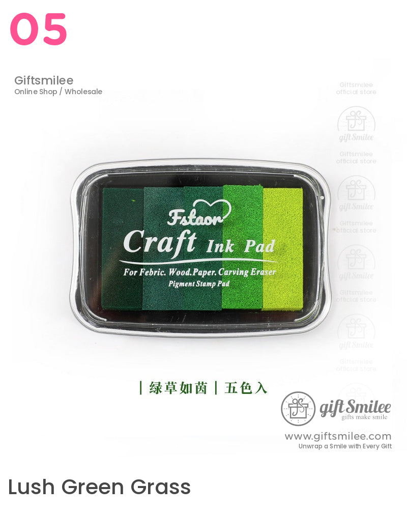 Green gradient pigment ink pad for fabric wood and paper crafting enclosed in a clear plastic case