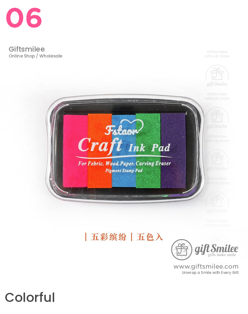Multicolor craft ink pad with pink orange blue green and purple pigment for fabric wood paper and stamping