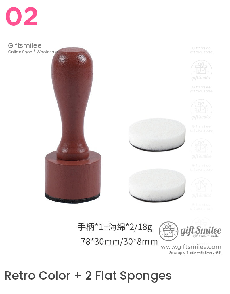 Dark brown wooden handle with a round base paired with two white circular sponges featuring black undersides