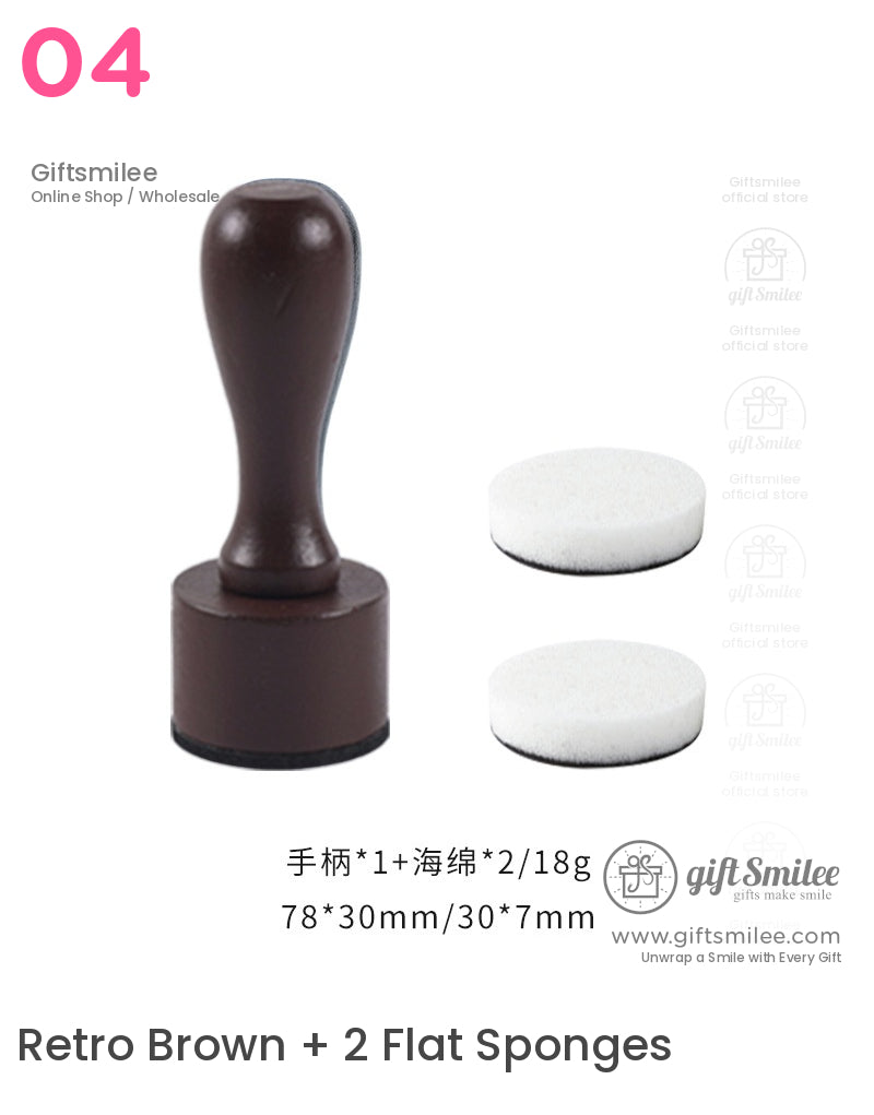 Dark brown wooden handle applicator with two round white sponge pads ideal for ink stamping or crafting