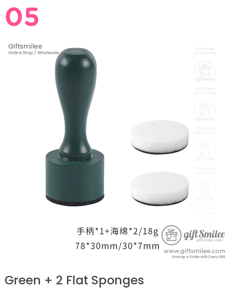 Dark green wooden handle applicator with two round white foam pads ideal for crafting or polishing tasks