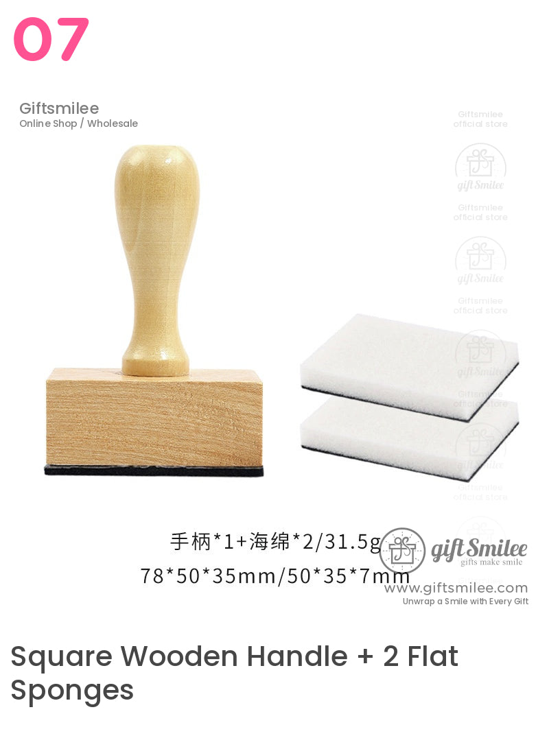 Wooden stamp handle with a rectangular base and two white rectangular sponges minimalist design