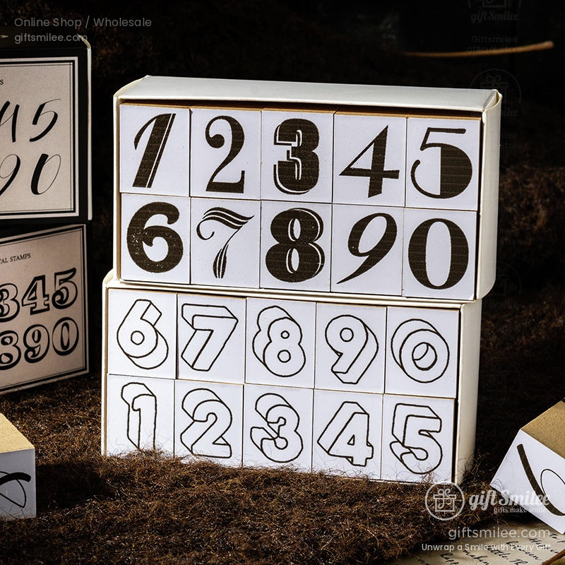 Vintage Number Fonts Rubber 0–9 Set Number Rubber Stamps | KS-WS-356