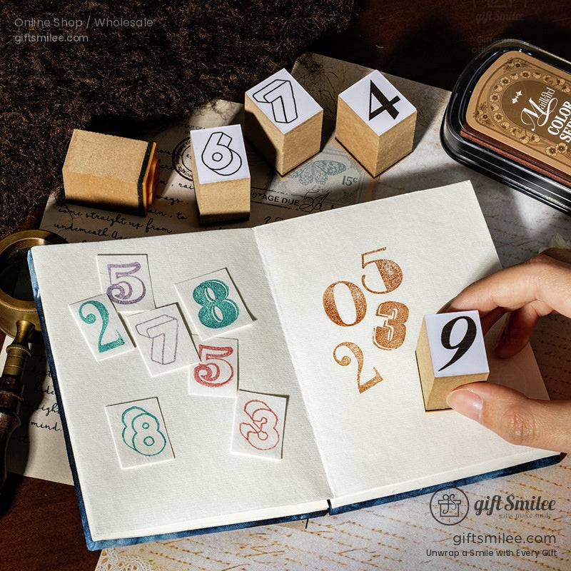 Vintage Number Fonts Rubber 0–9 Set Number Rubber Stamps | KS-WS-356
