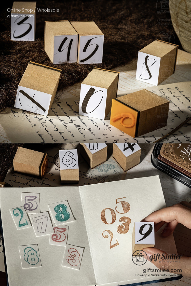 Vintage Number Fonts Rubber 0–9 Set Number Rubber Stamps | KS-WS-356