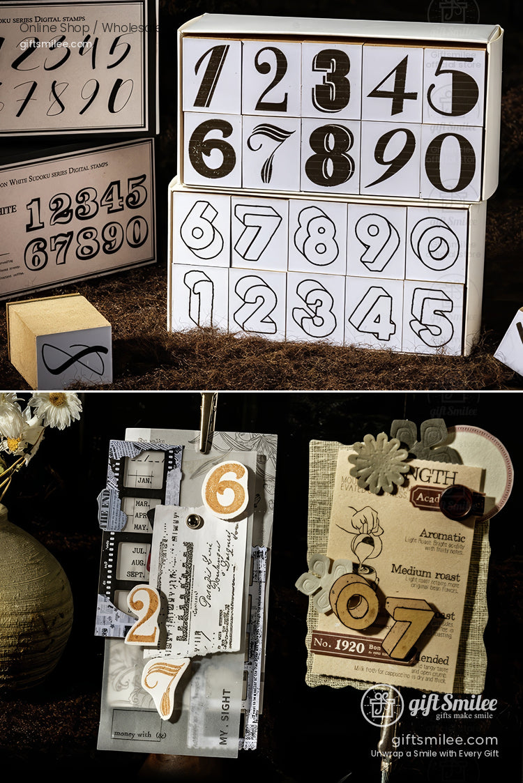 Vintage Number Fonts Rubber 0–9 Set Number Rubber Stamps | KS-WS-356