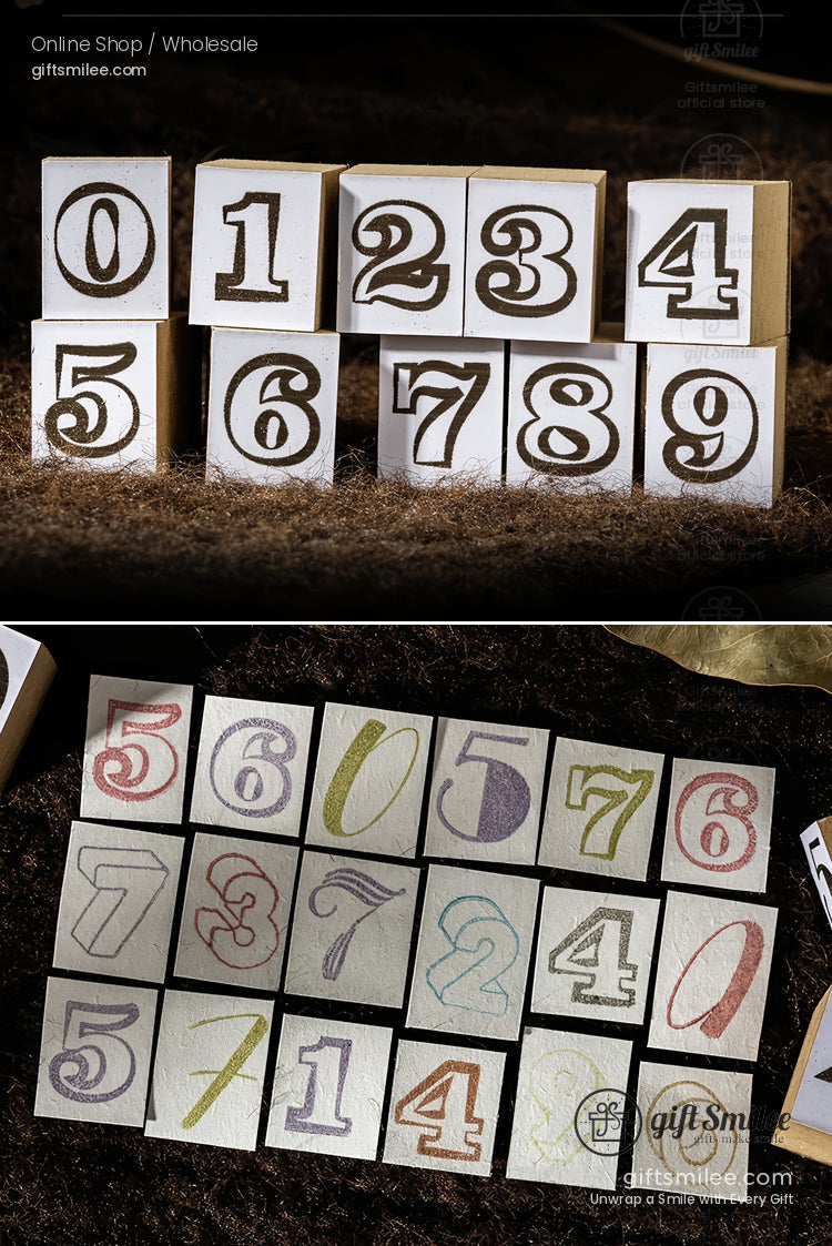 Vintage Number Fonts Rubber 0–9 Set Number Rubber Stamps | KS-WS-356