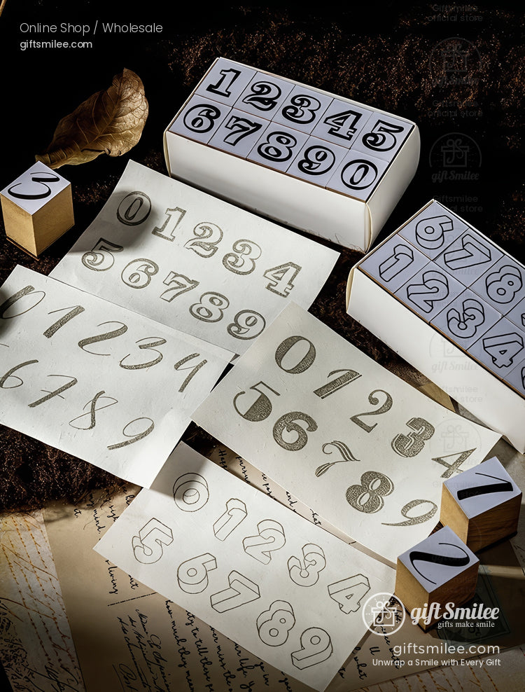 Vintage Number Fonts Rubber 0–9 Set Number Rubber Stamps | KS-WS-356