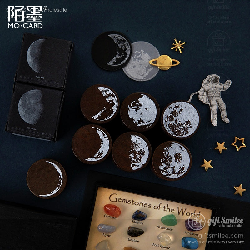 Solid Wood Round Moon Phases Wooden Rubber Stamps | KS-WS-359