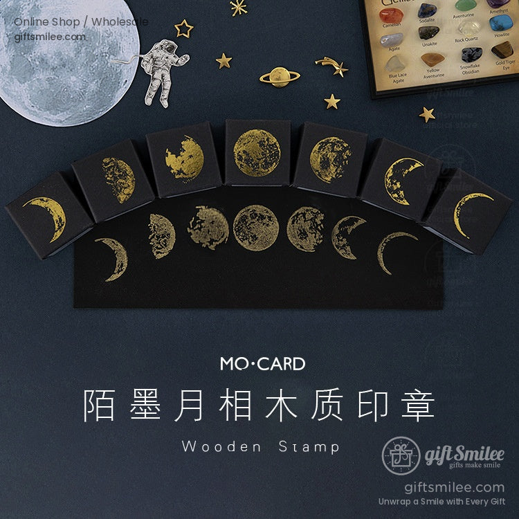 Solid Wood Round Moon Phases Wooden Rubber Stamps | KS-WS-359