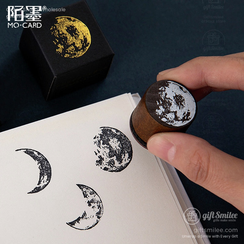 Solid Wood Round Moon Phases Wooden Rubber Stamps | KS-WS-359