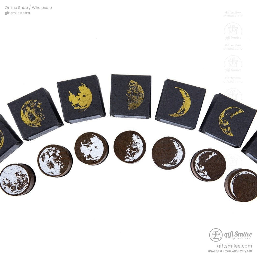 Solid Wood Round Moon Phases Wooden Rubber Stamps | KS-WS-359