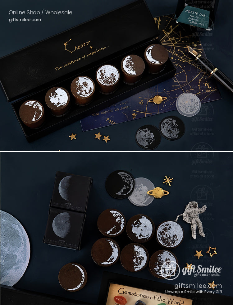 Solid Wood Round Moon Phases Wooden Rubber Stamps | KS-WS-359