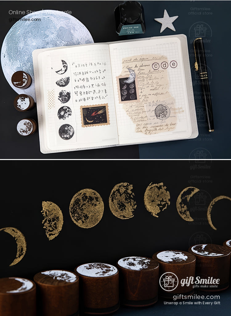 Solid Wood Round Moon Phases Wooden Rubber Stamps | KS-WS-359