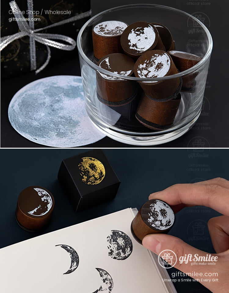 Solid Wood Round Moon Phases Wooden Rubber Stamps | KS-WS-359
