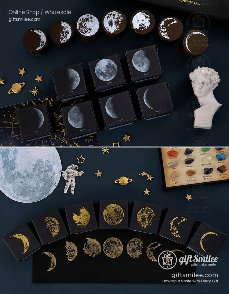 Solid Wood Round Moon Phases Wooden Rubber Stamps | KS-WS-359