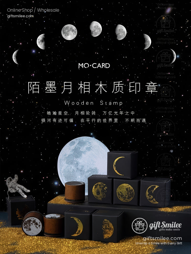 Solid Wood Round Moon Phases Wooden Rubber Stamps | KS-WS-359