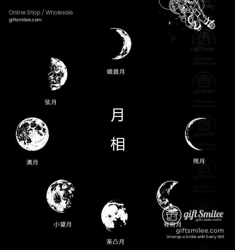 Solid Wood Round Moon Phases Wooden Rubber Stamps | KS-WS-359