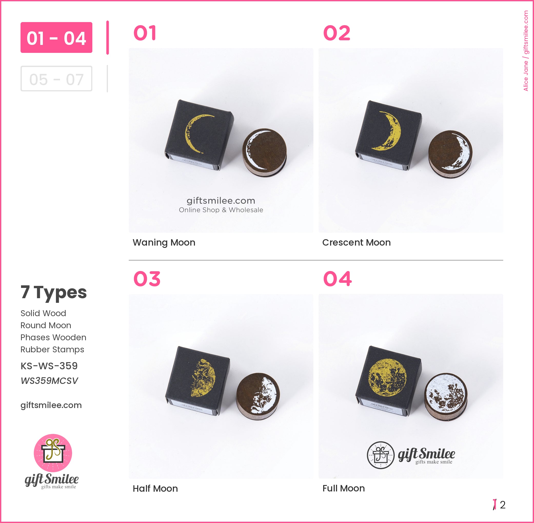 Solid Wood Round Moon Phases Wooden Rubber Stamps | KS-WS-359