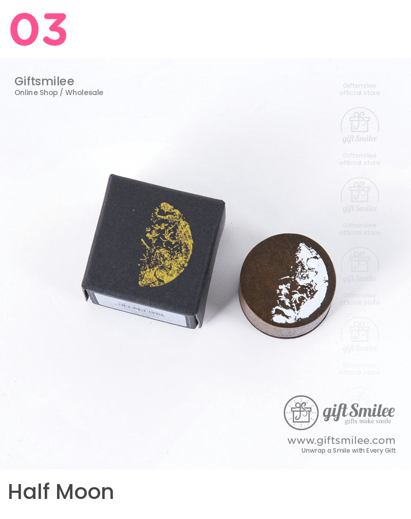 Solid Wood Round Moon Phases Wooden Rubber Stamps | KS-WS-359