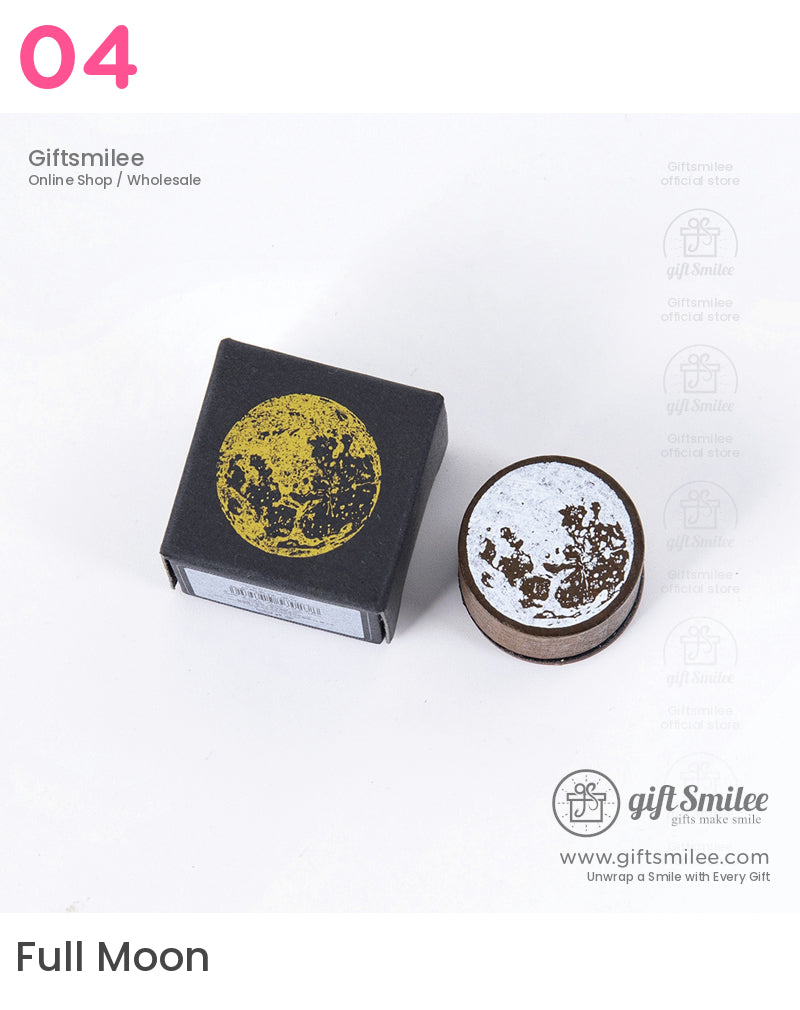 Solid Wood Round Moon Phases Wooden Rubber Stamps | KS-WS-359