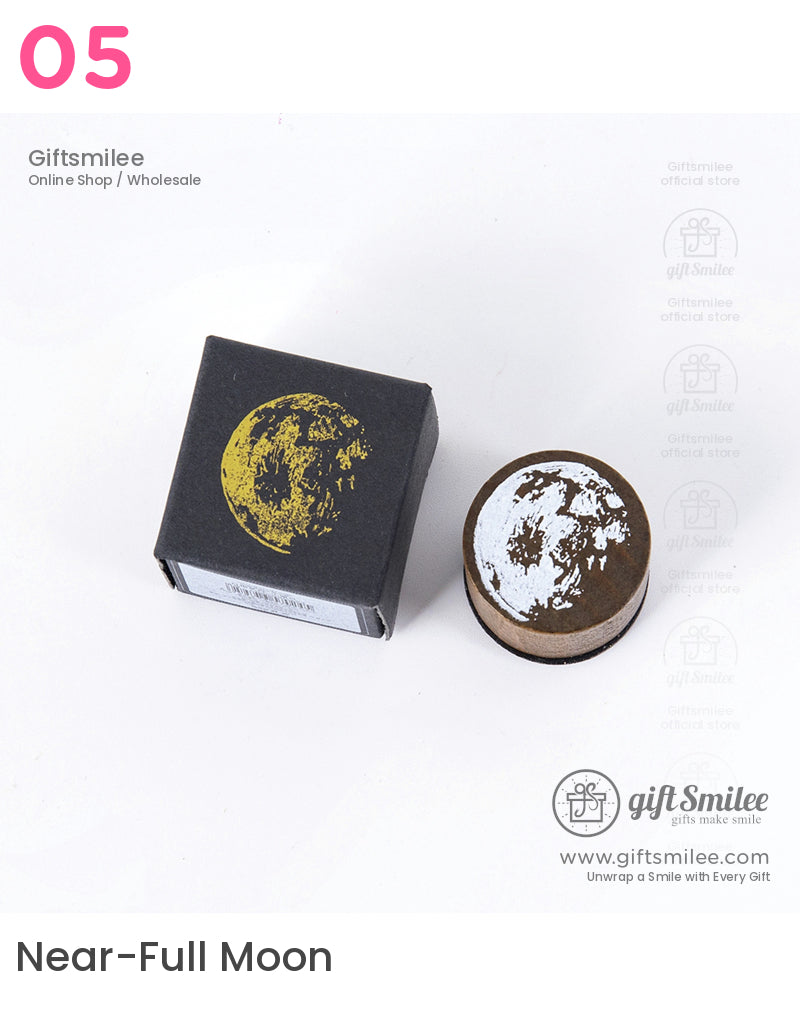 Solid Wood Round Moon Phases Wooden Rubber Stamps | KS-WS-359