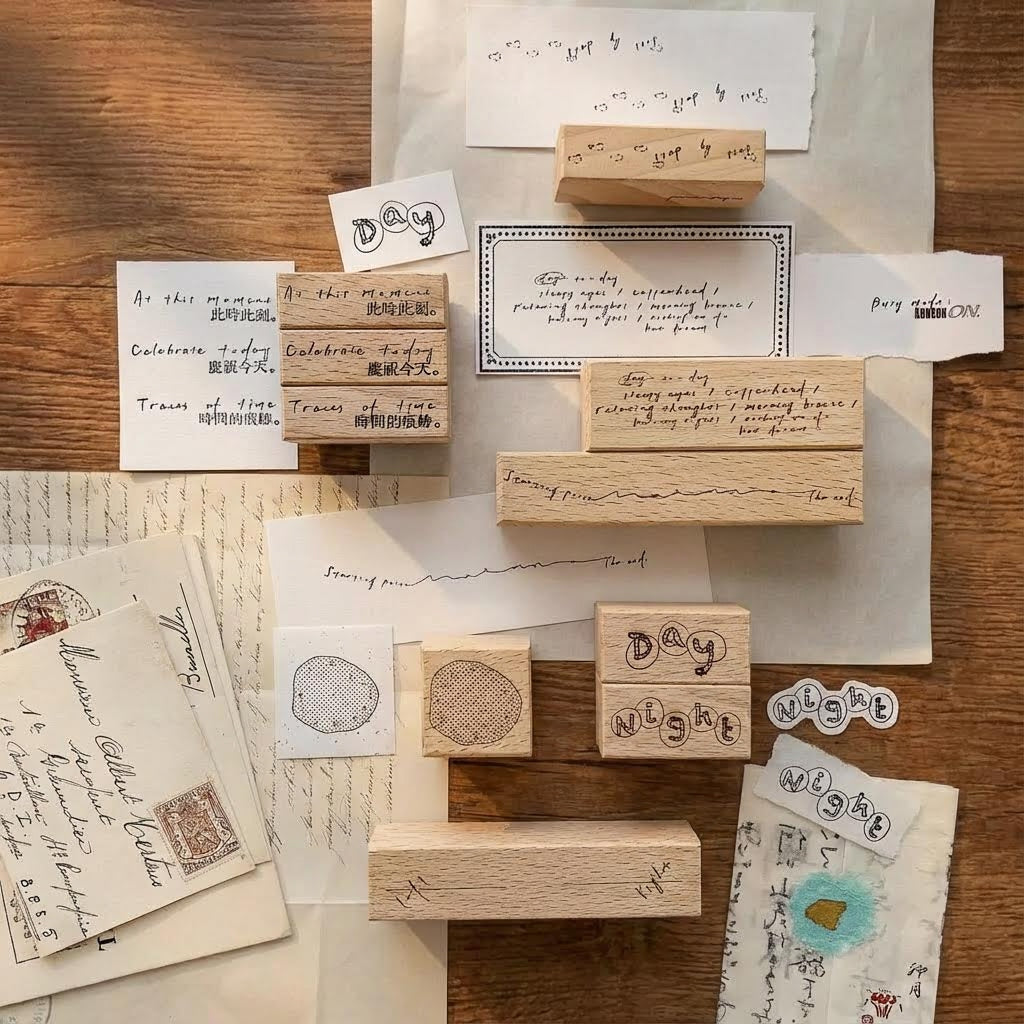 Clock Daily Life Wood Rubber Stamps Set | KS-WS-347